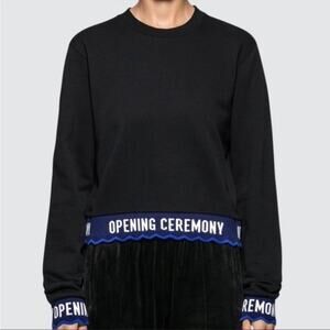 Opening Ceremony black pullover sweatshirt cotton scalloped hem logo